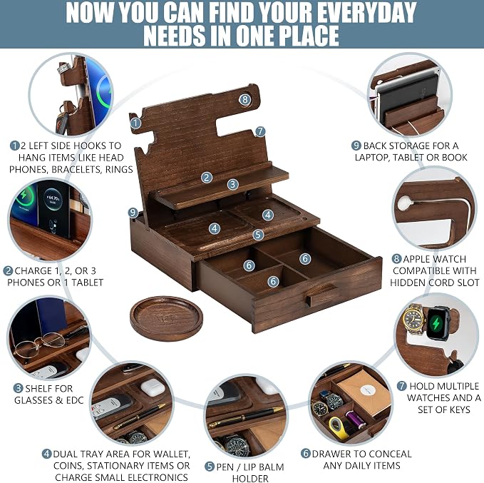 Wood Phone Docking Station for up to 3 Phones - Image 2