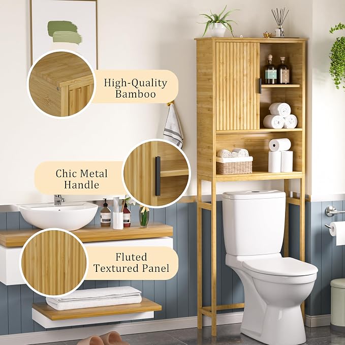 BlueWish Over The Toilet Storage Cabinet, Bamboo Over Toilet Storages - Image 7