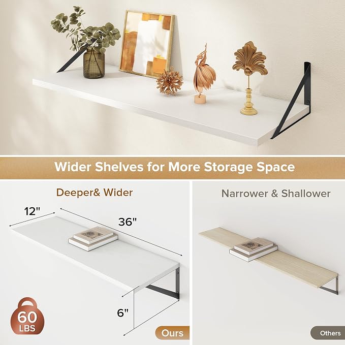 Deep Floating Shelves Wall Mounted, Living Room, Office - Image 3