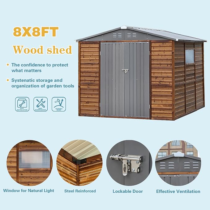Shed 8' x 8' Storage Shed, 8x8 FT Wood Sheds & Outdoor Storage Clearance - Image 5