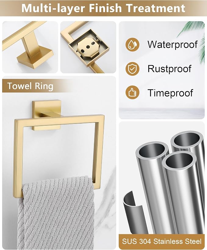 Brushed Gold Bathroom Hardware Set 4 Pieces, Toilet Paper Holder Set SUS304 - Image 2
