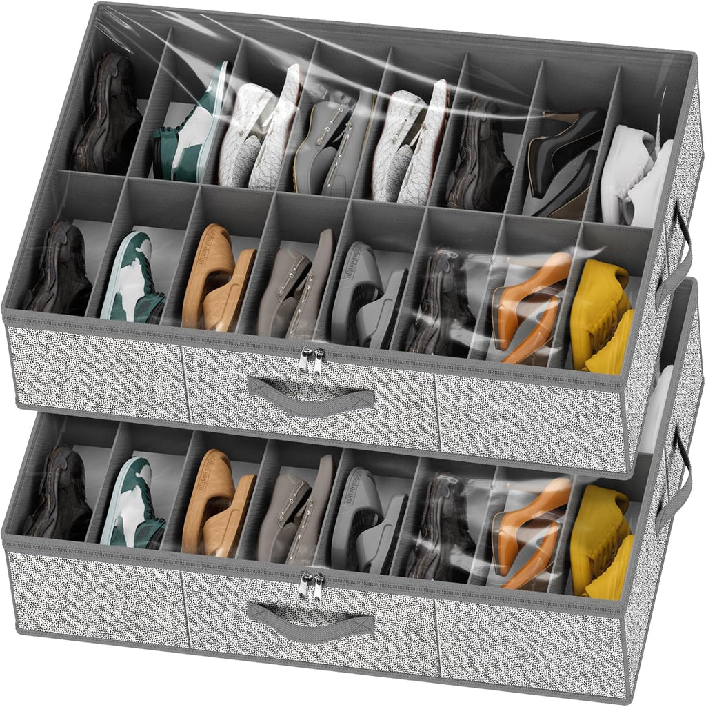 32 Pairs Shoe Organizer Under Bed, Underbed Shoe Storage Boxes Bins