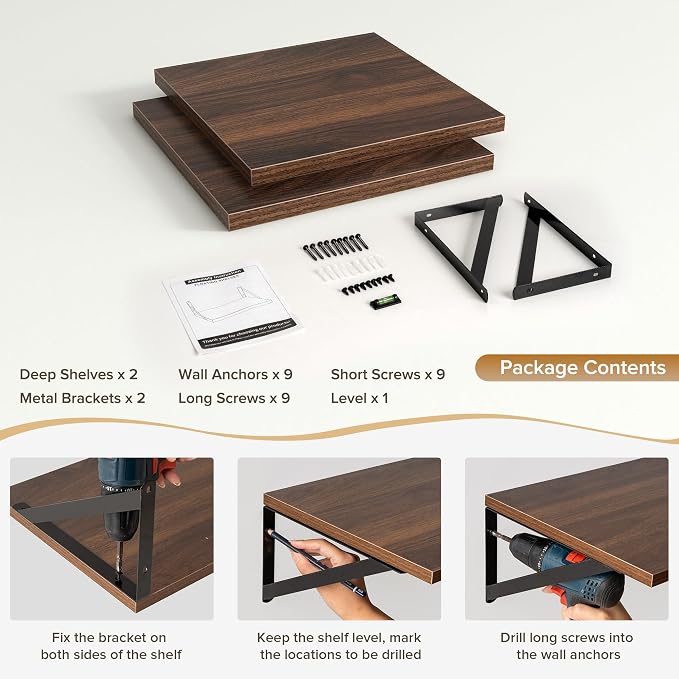 Deep Floating Shelves Wall Mounted, Living Room, Office - Image 5