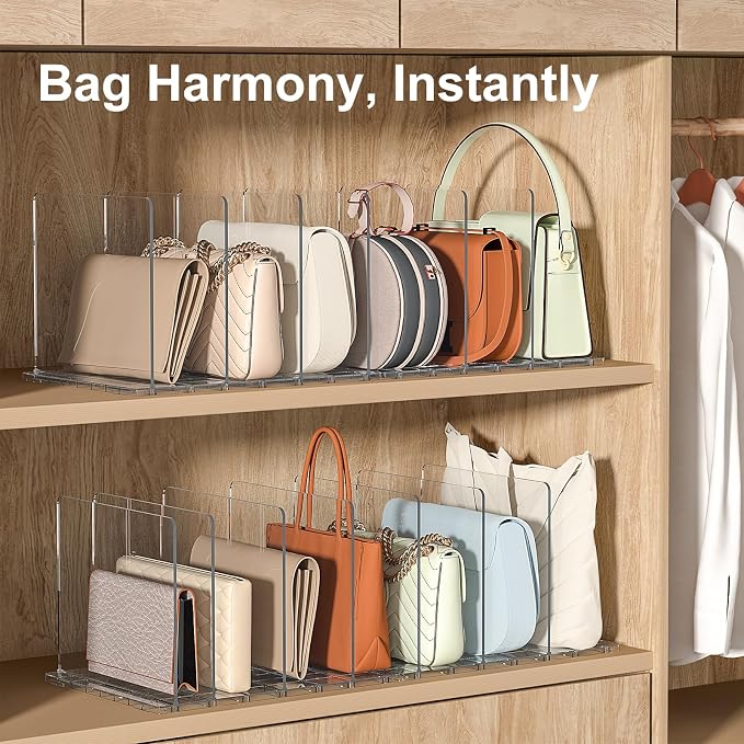 Bag & Purse Organizer for Closet: Adjustable Clear Handbag Storage Shelf - Image 2