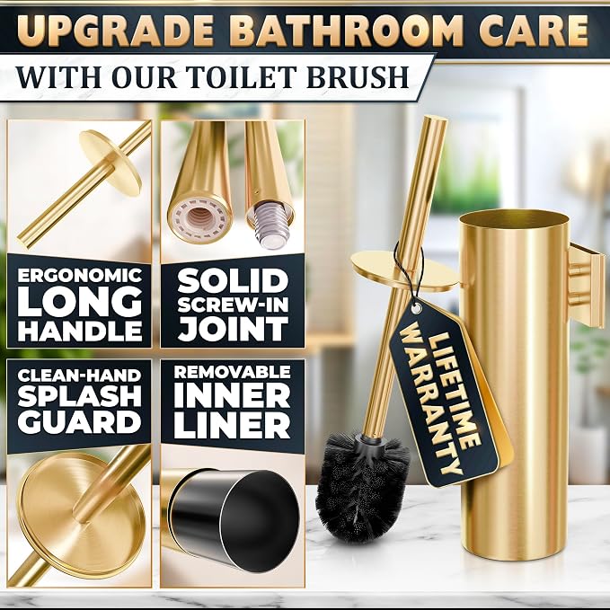 Gold Toilet Brush and Holder Set - Image 4
