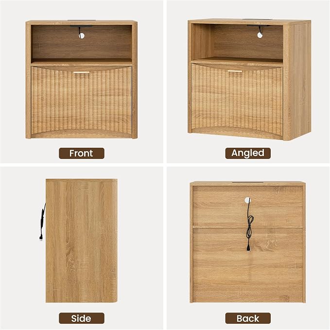 Night Stand with Charging Station, Modern Bedside Table with Drawer & Open - Image 6