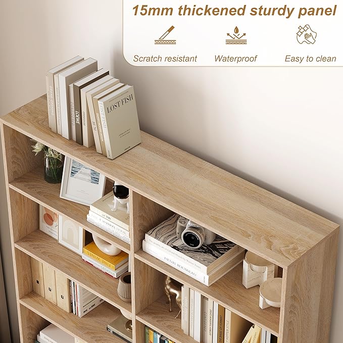 FACBOTALL Bookshelf and Bookcase, 6-Tier Double Wide Bookshelves, Freestanding - Image 5