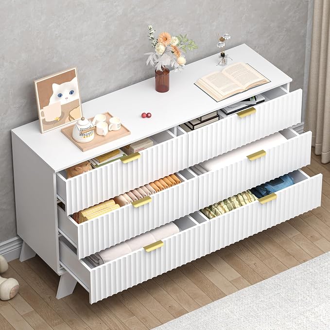 Fluted 6 Drawer Dresser, 47.2" Wide Modern Boho Chest of Drawers, Wooden - Image 4