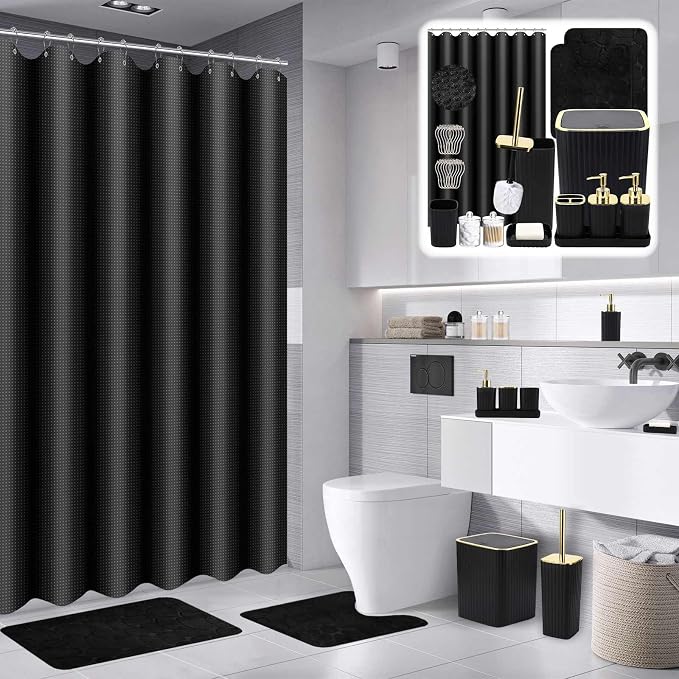 Bathroom Set with Shower Curtain and Rugs- 25PC Bathroom Accessory Set - Image 2
