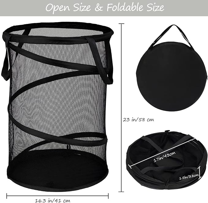 BATTOO 2 Pack Black X-Large Collapsible Laundry Basket Foldable Mesh Pop Up - Image 2