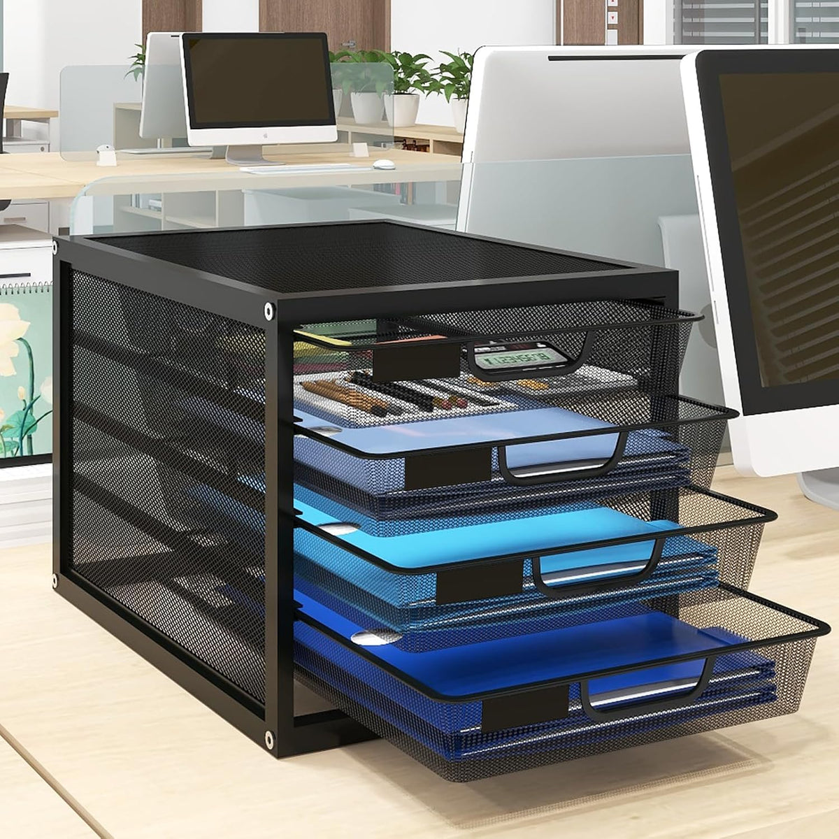Mesh Desk Organizer with 4 Tier Sliding Drawers,Black