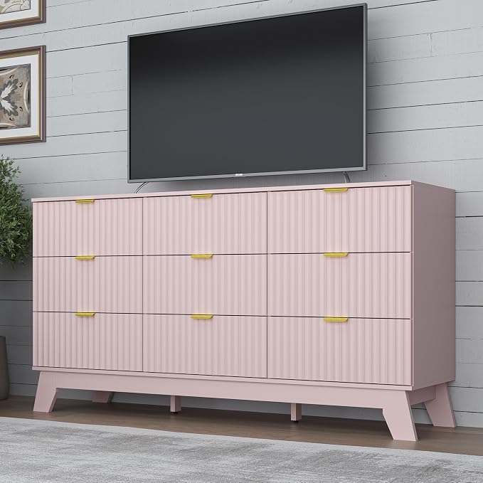 Fluted 9 Drawer Dresser, 57.1" Wide Modern Boho Chest of Drawers, Wooden - Image 5