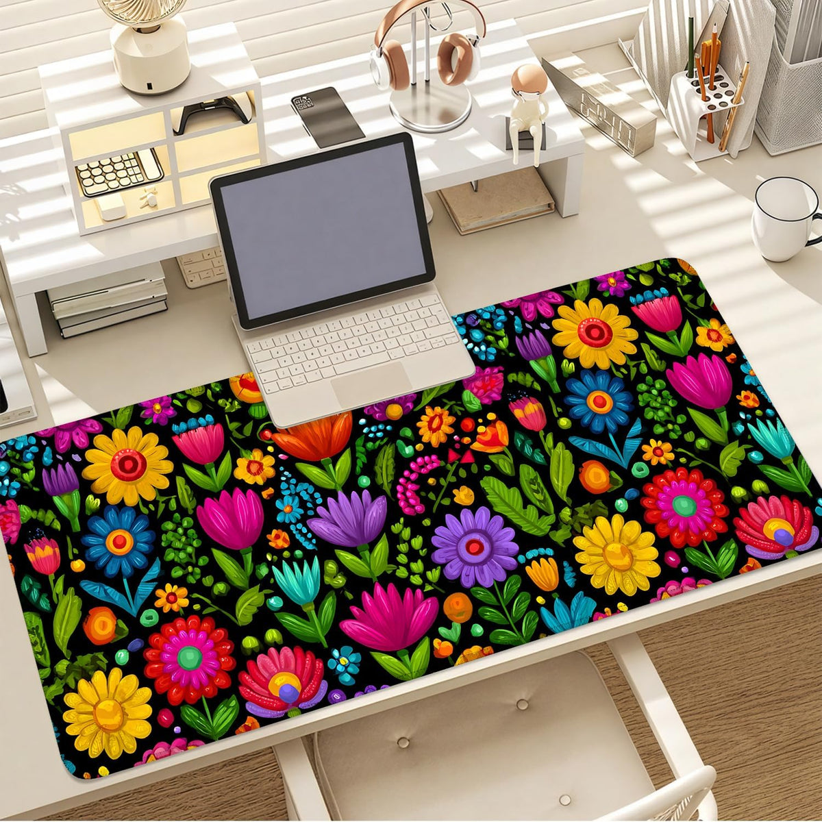 Folk Art Floral Mouse Pad – Large Extended Desk Mat 35.43 x 15.75 in