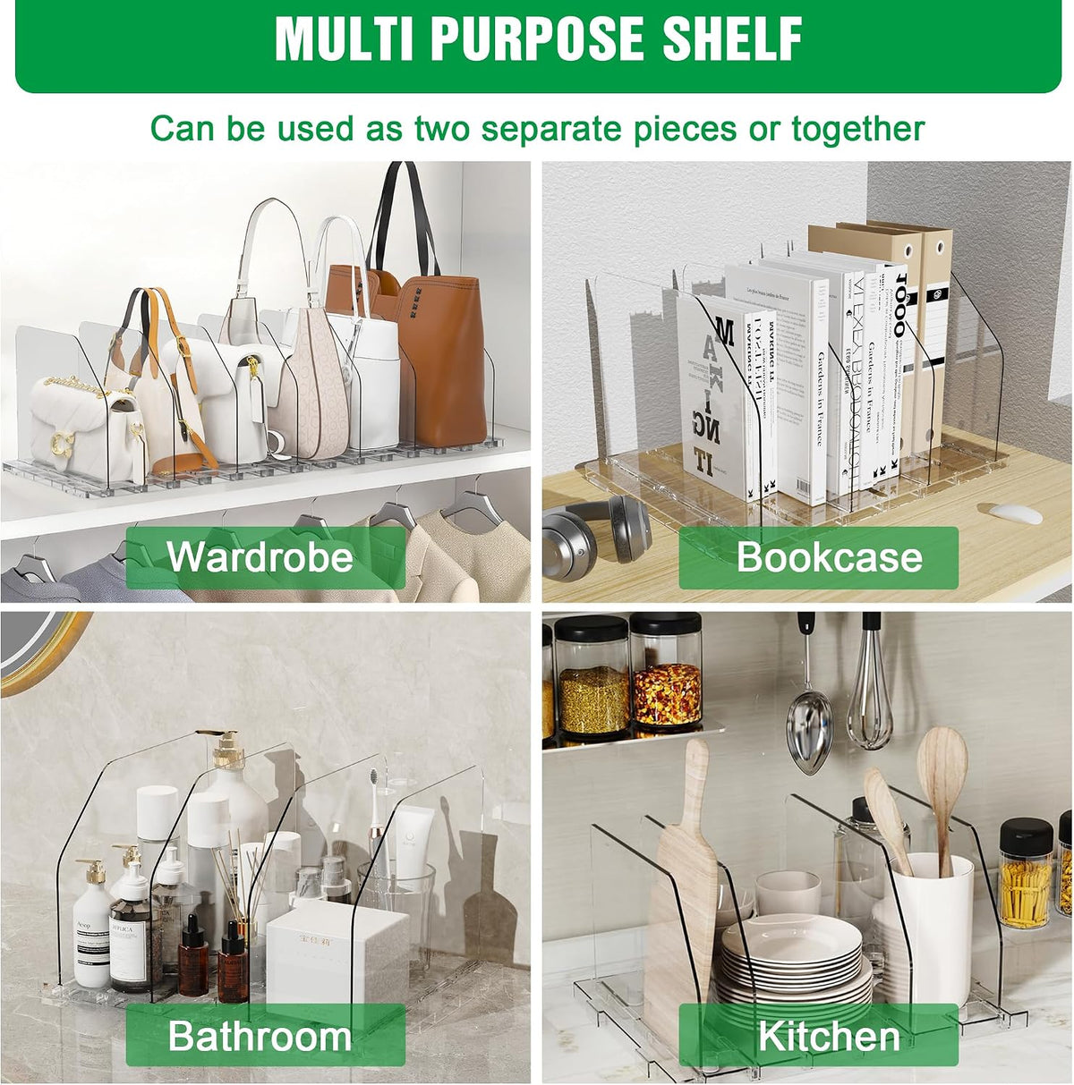 Bag & Purse Organizer for Closet, 4 Sets Adjustable Clear Handbag