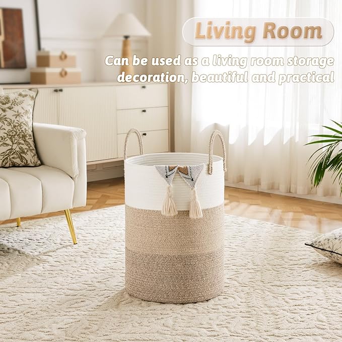 Laundry Basket, Woven Cotton Rope Laundry Hamper, 60L - Image 5