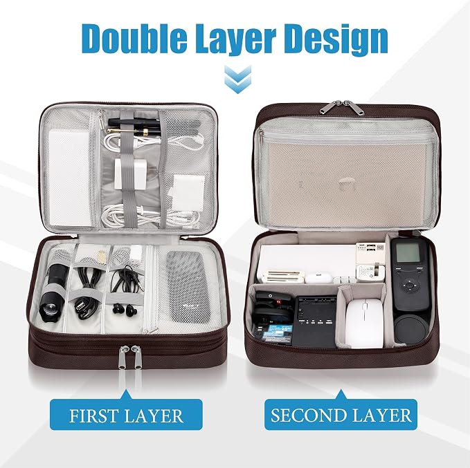 SELLYFELLY Electronics Travel Organizer, Double Layer Cable Organizer Bag - Image 3