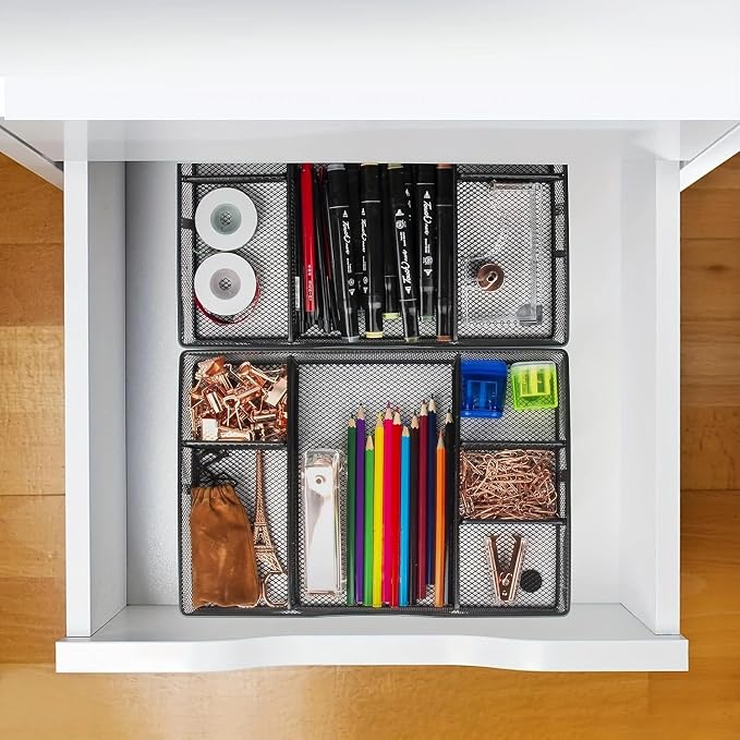 Desk Drawer Organizer Tray, Metal Mesh Drawer Organizers Office, 6 Adjustable - Image 6