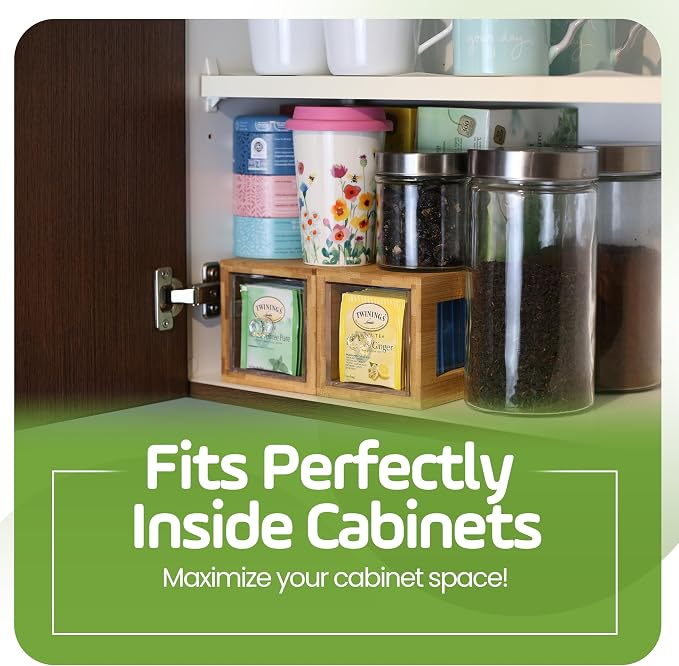 Bamboo and Acrylic Drawer Tea Bag Holder- Durable & Elegant Tea Bag Storage - Image 5