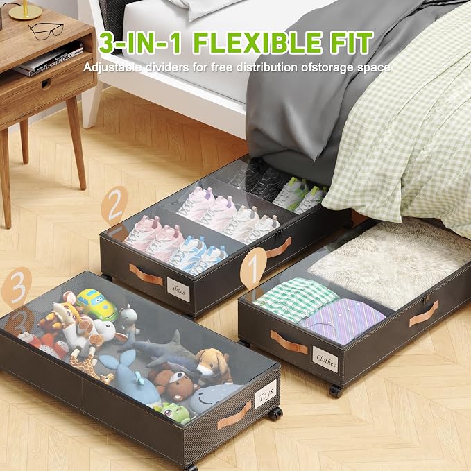 Under Bed Storage with Wheels, 2 Pack Under Bed Storage Containers with - Image 2