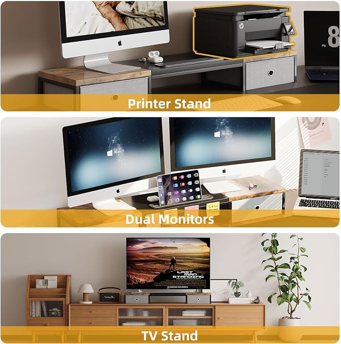 Dual Monitor Stand Riser with 2 Drawers - Image 7