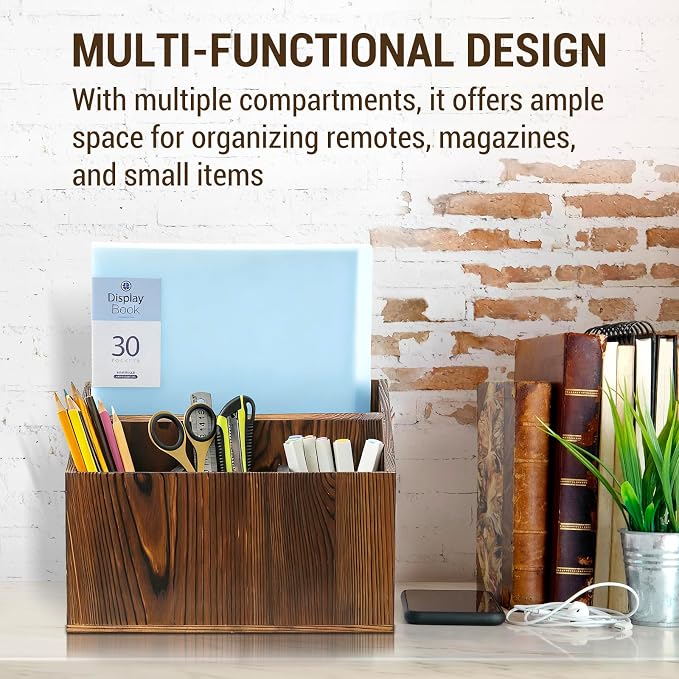 MyGift Rustic Solid Wood Remote Control Holder Caddy – Tabletop Organizer - Image 3