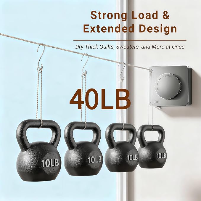 Retractable Clothesline Indoor & Outdoor – 16.8 Ft Non-Sagging Heavy-Duty - Image 4
