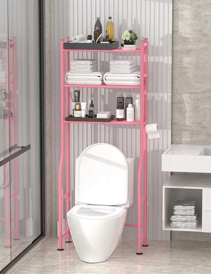 3-Tier Over The Toilet Storage, Freestanding Metal Bathroom Shelves - Image 2