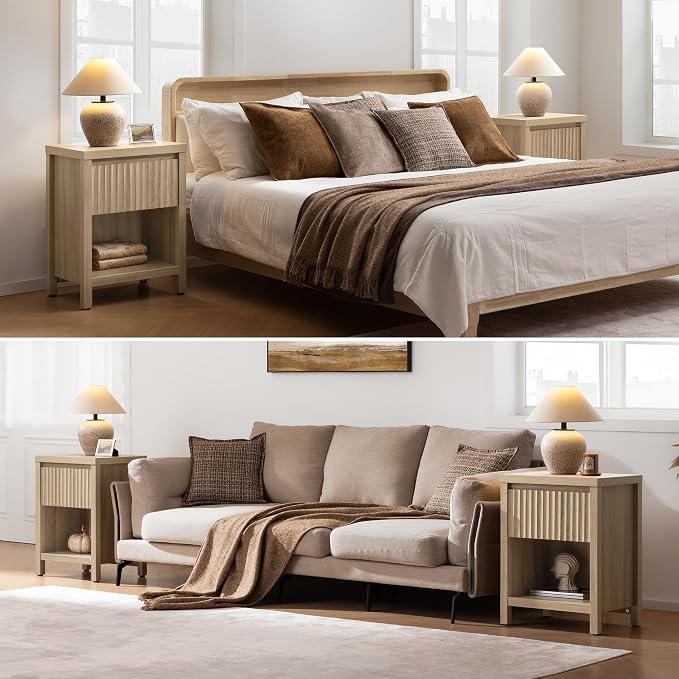 SICOTAS Fluted Night Stand Set of 2, Farmhouse Nightstands - Image 7