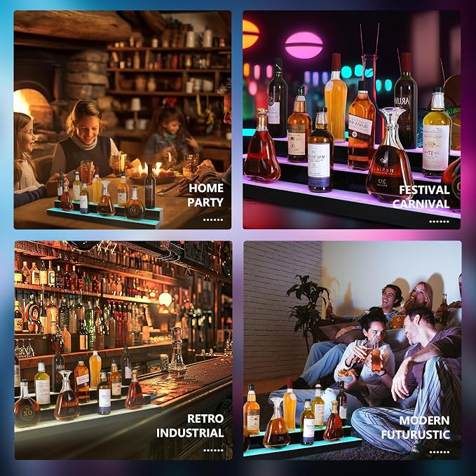 Led Lighted Liquor Bottle Display Shelf, 30 Inch 2 Tier Whiskey Rack, Support - Image 7