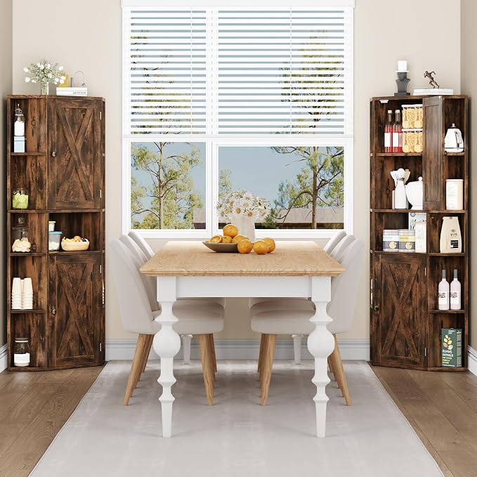 Farmhouse Corner Cabinet with Storage, Tall Corner Storage Cabinet with - Image 4