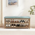 Shoe Rack Bench with Cushion, 2 Tier Solid Wood Storage Bench, Mid-Century by Zihanhome