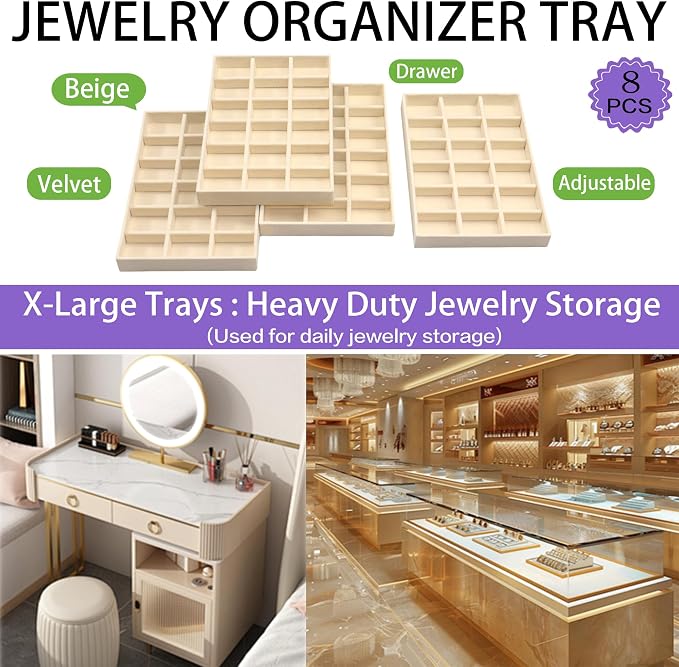 X-Large Jewelrys Tray for Drawer 8 Pack Earring Organizer Stackable Velvet - Image 4