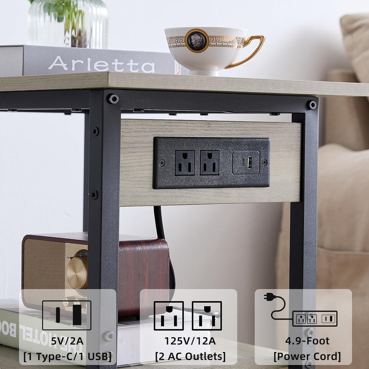 Lerliuo 3-Tier Printer Stand with Charging Station, Rolling Printer