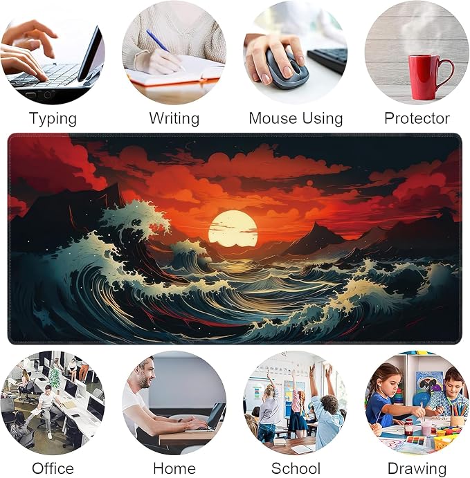 Japanese Sea Wave Large Mouse Pad, Gaming Keyboard Desk Pad, Extended Mouse Mat - Image 7