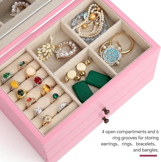 Meangood Jewelry Box Organizer for Women, 3 Layer Large Jewelry Storage Case - Image 5