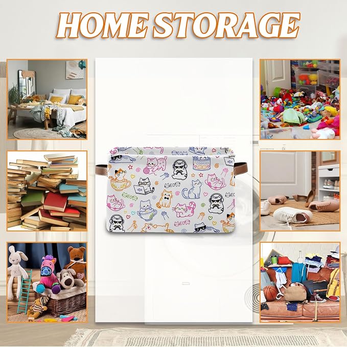 Rectangle Cat Storage Basket, Collapsible Storage Box Bin - Image 4