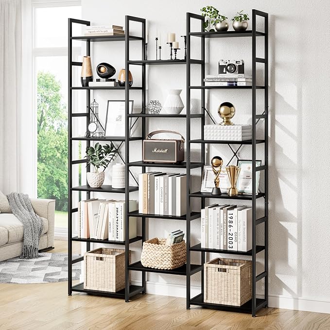 NUMENN Triple Column 6 Tier Bookshelf, Bookcase - Image 4