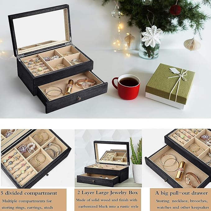 Meangood Jewelry Box Organizer for Women, 2 Layer Large Jewelry Storage Case - Image 2