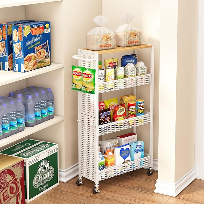 Utility Slim Storage Cart 4 Tier Small Rolling Kitchen Laundry Room - Image 6