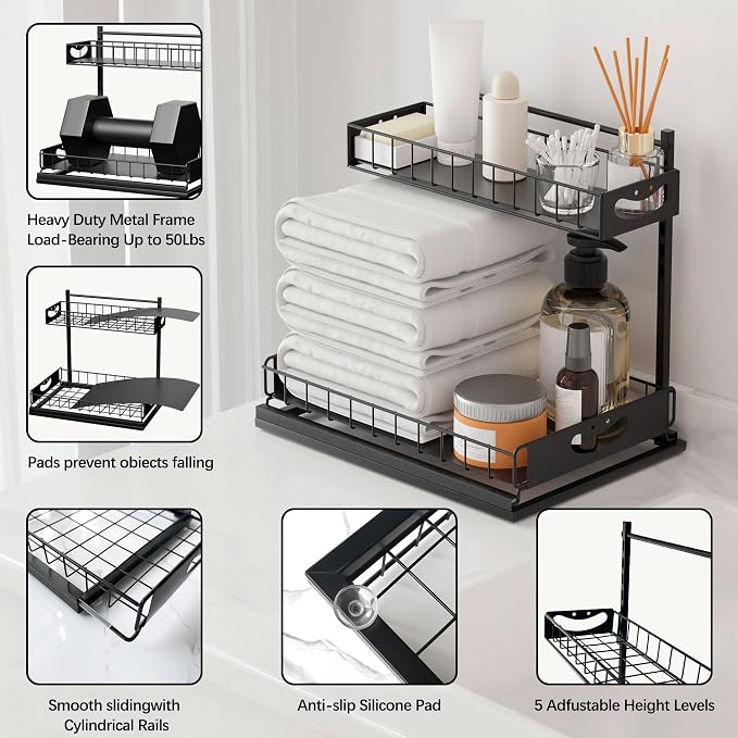 Under Sink Organizer with Pull-Out Drawers, Kitchen Sink Organizer, 2 Tier - Image 8