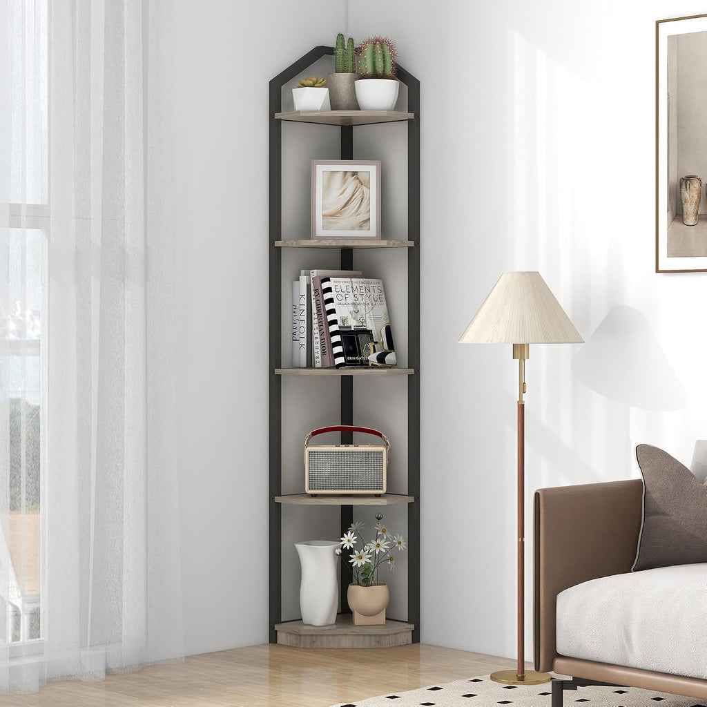 5 Tier Corner Shelf, 70” Corner Shelf Stand, Corner Bookshelf Plant