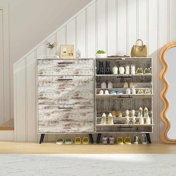 Rustic White Shoe Storage Cabinet - Image 3