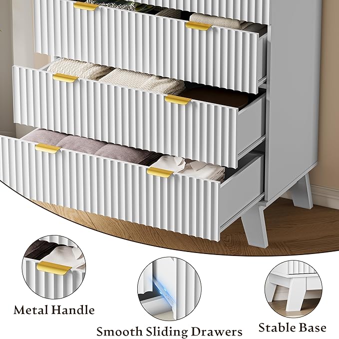 46" Tall Dresser for Bedroom, 6-Drawer Fluted Chest of Drawers, Modern Wood - Image 5