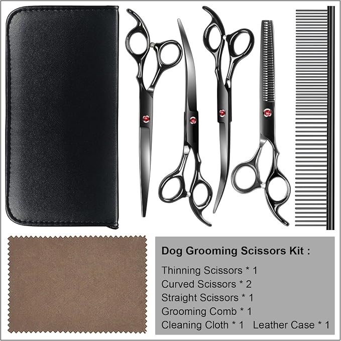 Professional Dog Grooming Scissors Kit Black 6 in 1, Dog Shears - Image 7
