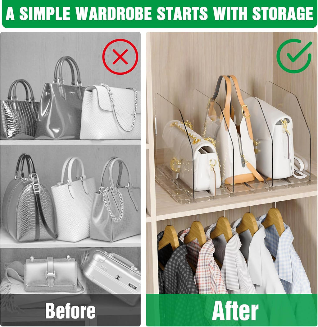 Bag & Purse Organizer for Closet, 4 Sets Adjustable Clear Handbag