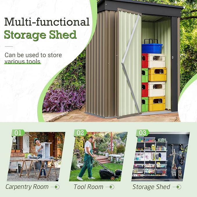 Furniwell 5x3 FT Outdoor Storage Shed, Metal Garden Sheds Outdoor Storage House - Image 4