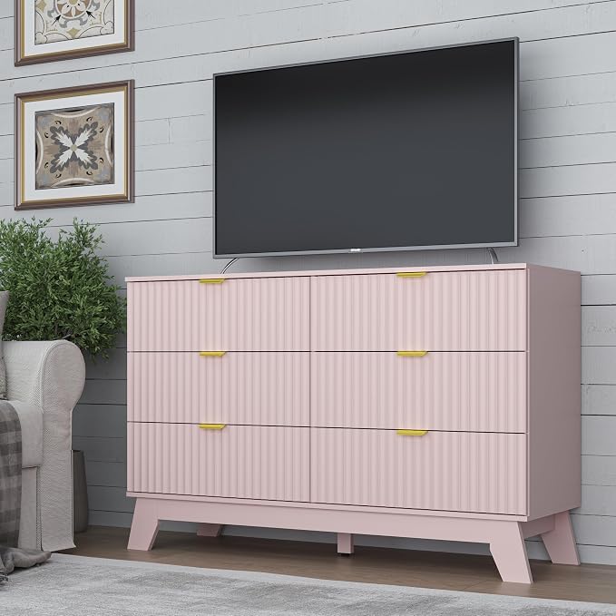 Fluted 6 Drawer Dresser, 47.2" Wide Modern Boho Chest of Drawers, Wooden - Image 5