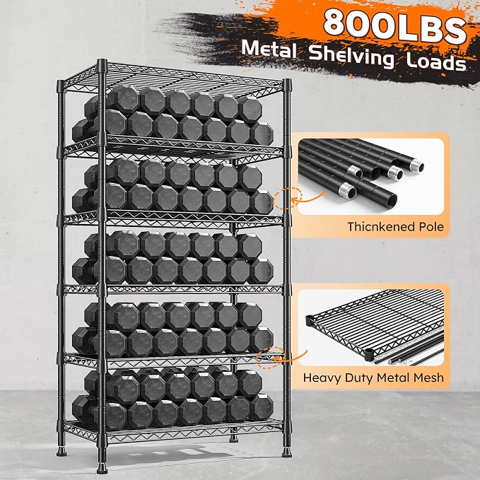 REIBII 6-Tier Metal Shelving Unit Storage Shelves, Sturdy Wire Shelving - Image 8