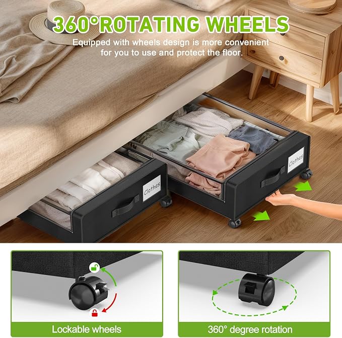 Under Bed Storage with Wheels, Under Bed Shoe Storage Organizer, Rolling Under - Image 3