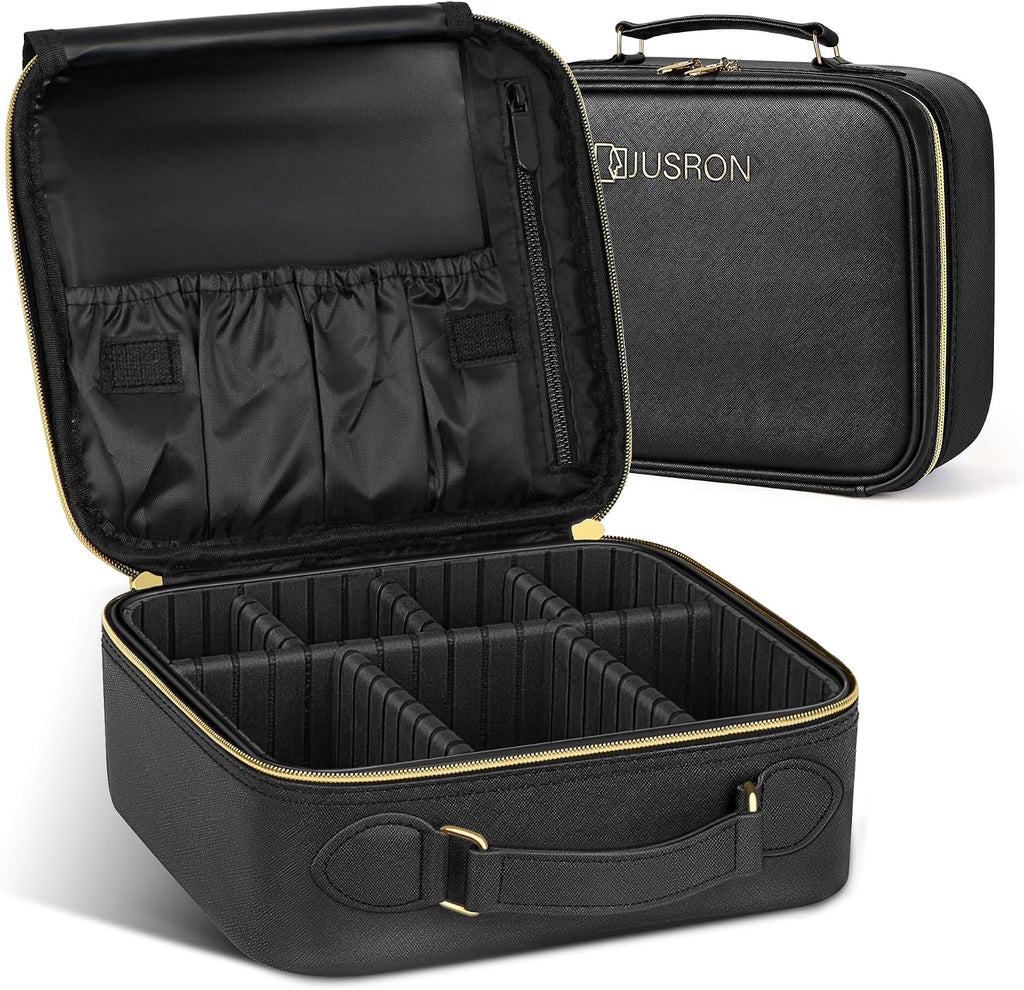 JUSRON Portable Makeup Artist Organizer Bag with Adjustable Dividers